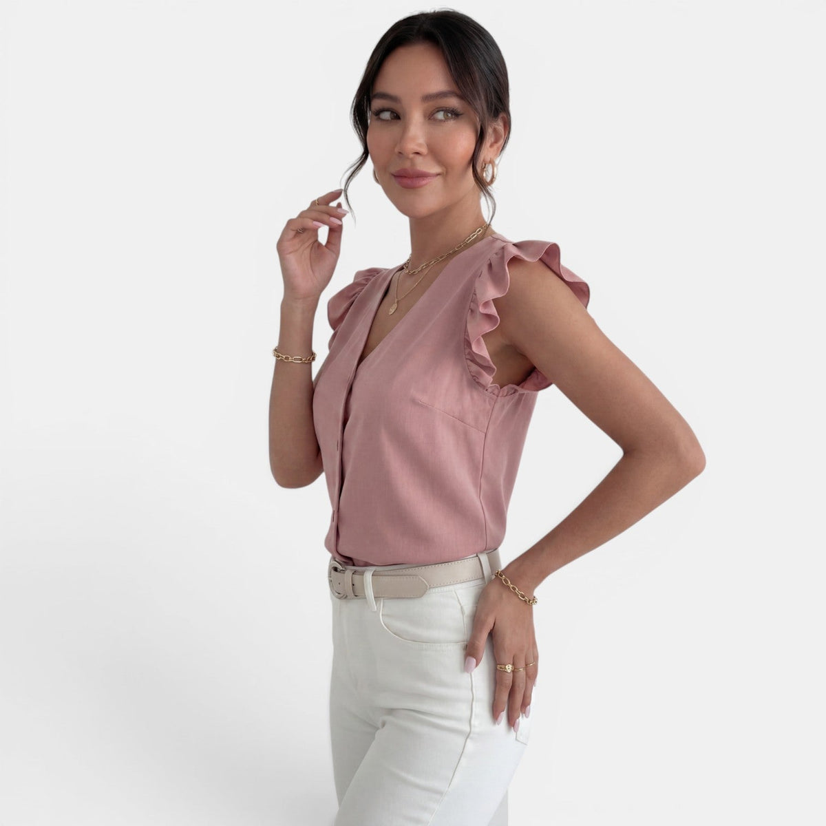 Camisa Mujer Volantes Botones Frontales