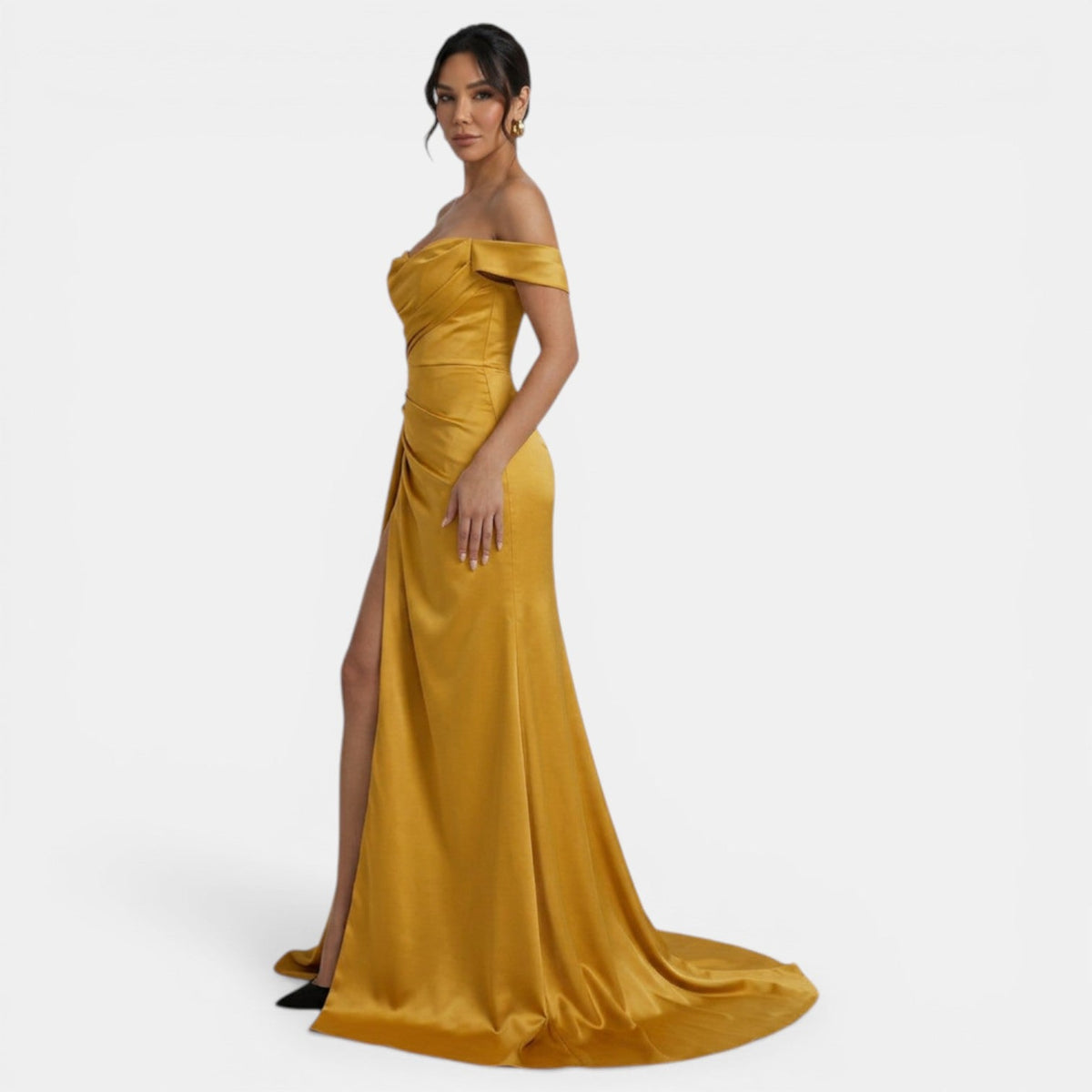 Vestido de Fiesta Off-Shoulder con Abertura Alta