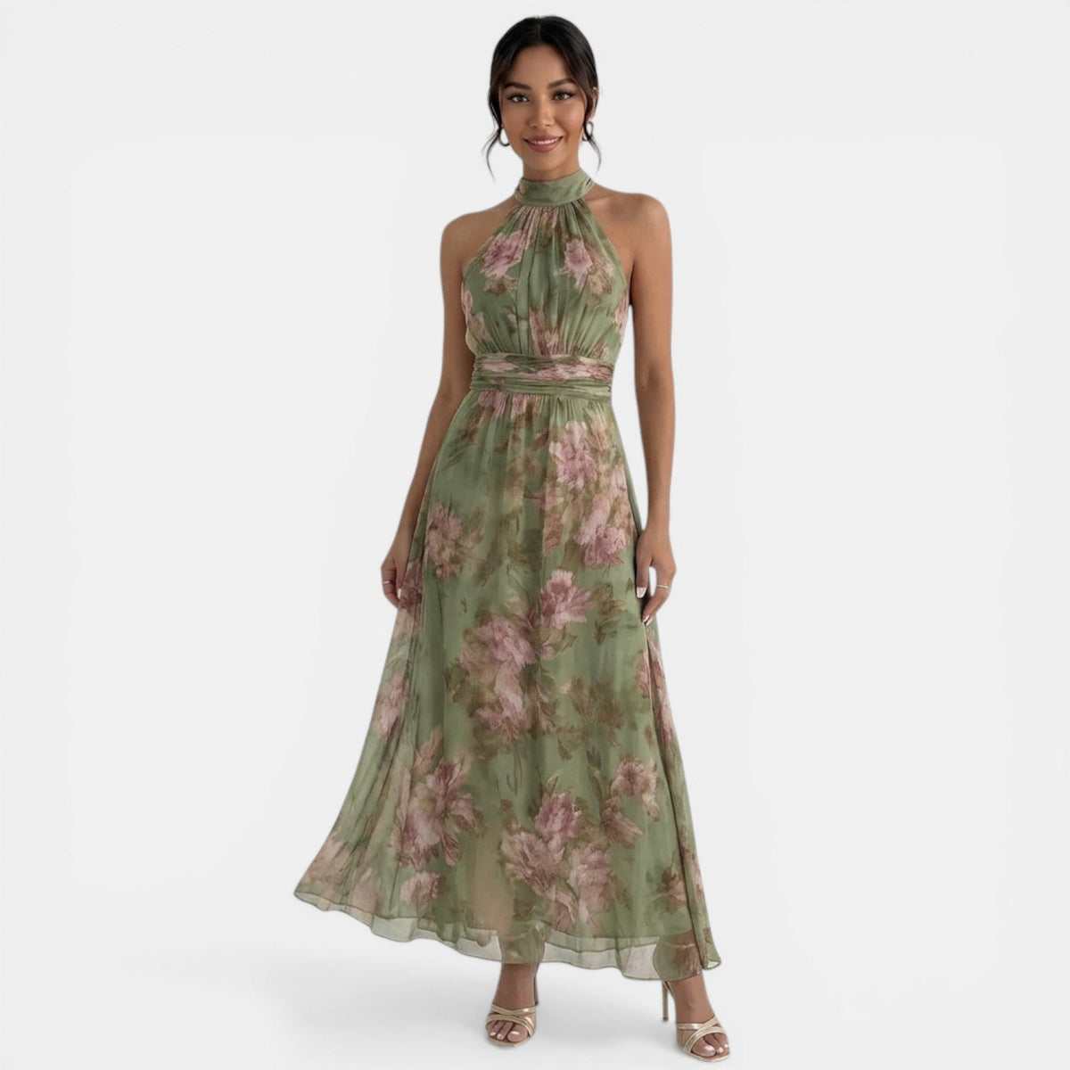 Vestido Maxi Floral Verde Mujer