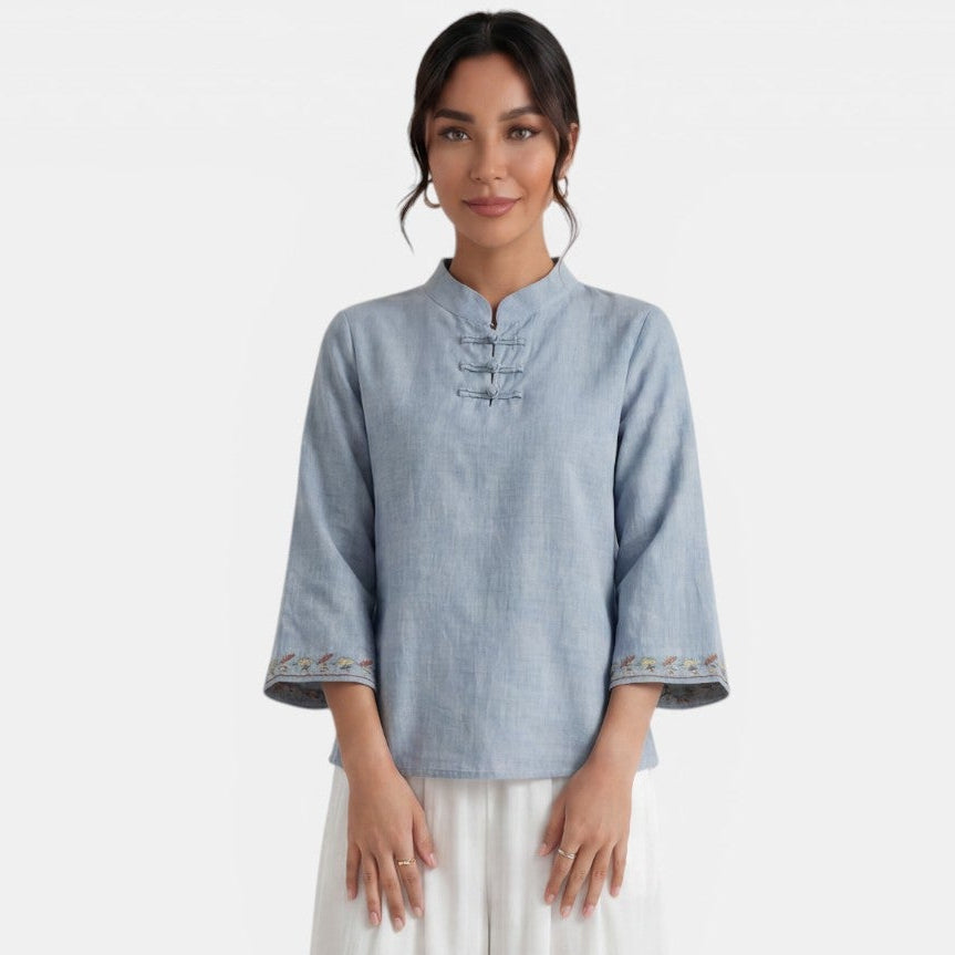 Blusa Mujer Algodón Lino Bordado