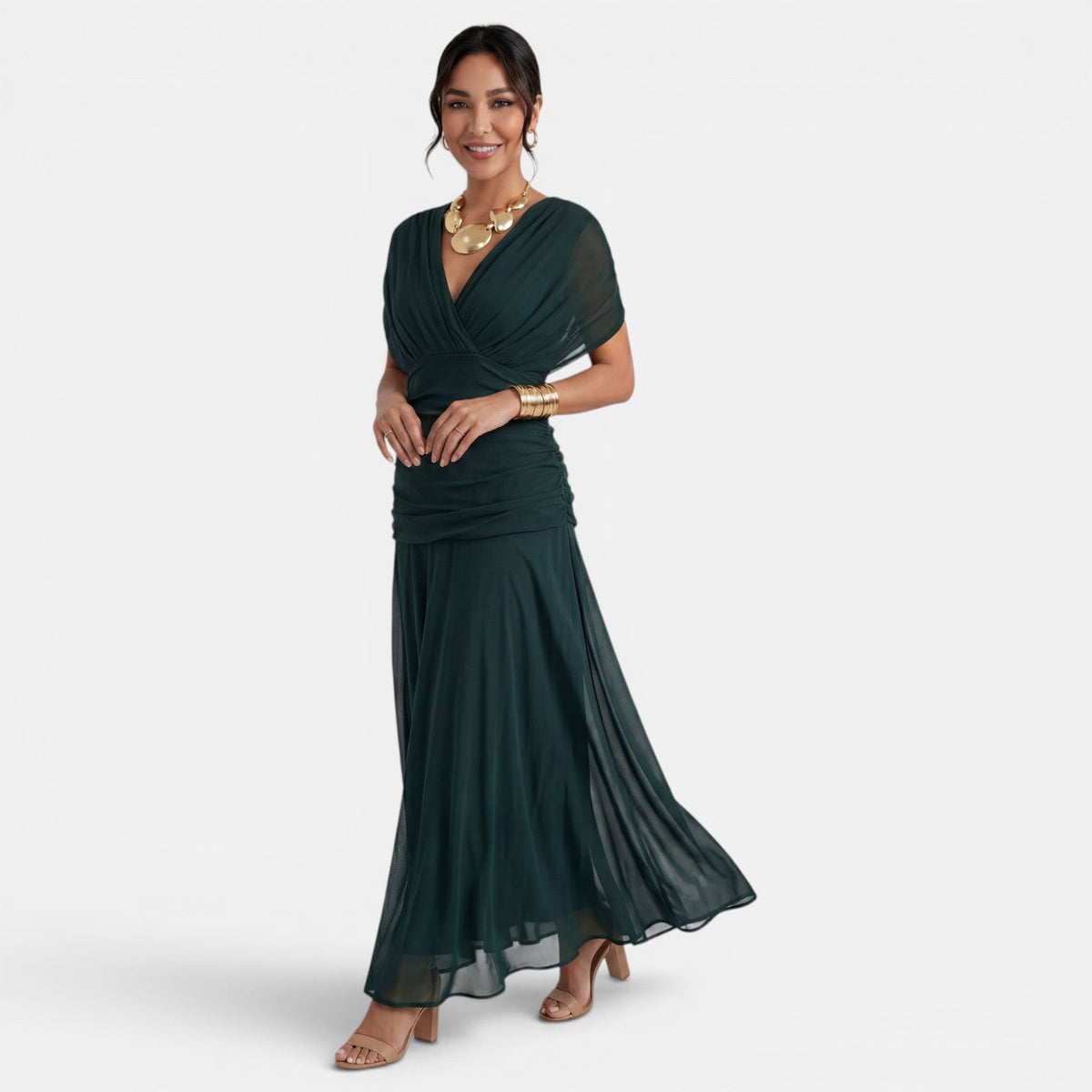 Vestido Maxi Mujer Gasa Estampado Cuello V
