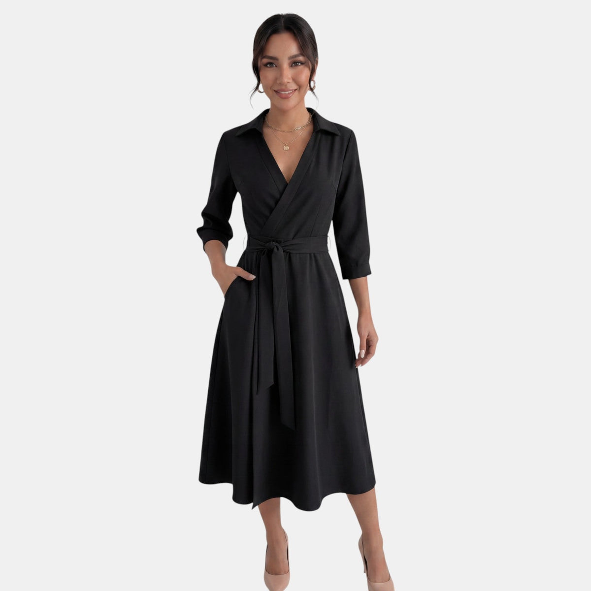 Vestido Midi Mujer Escote V Profundo