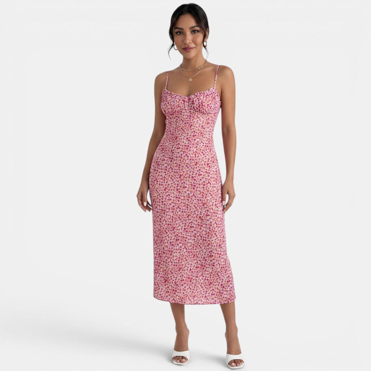 Vestido Midi Floral Rosa