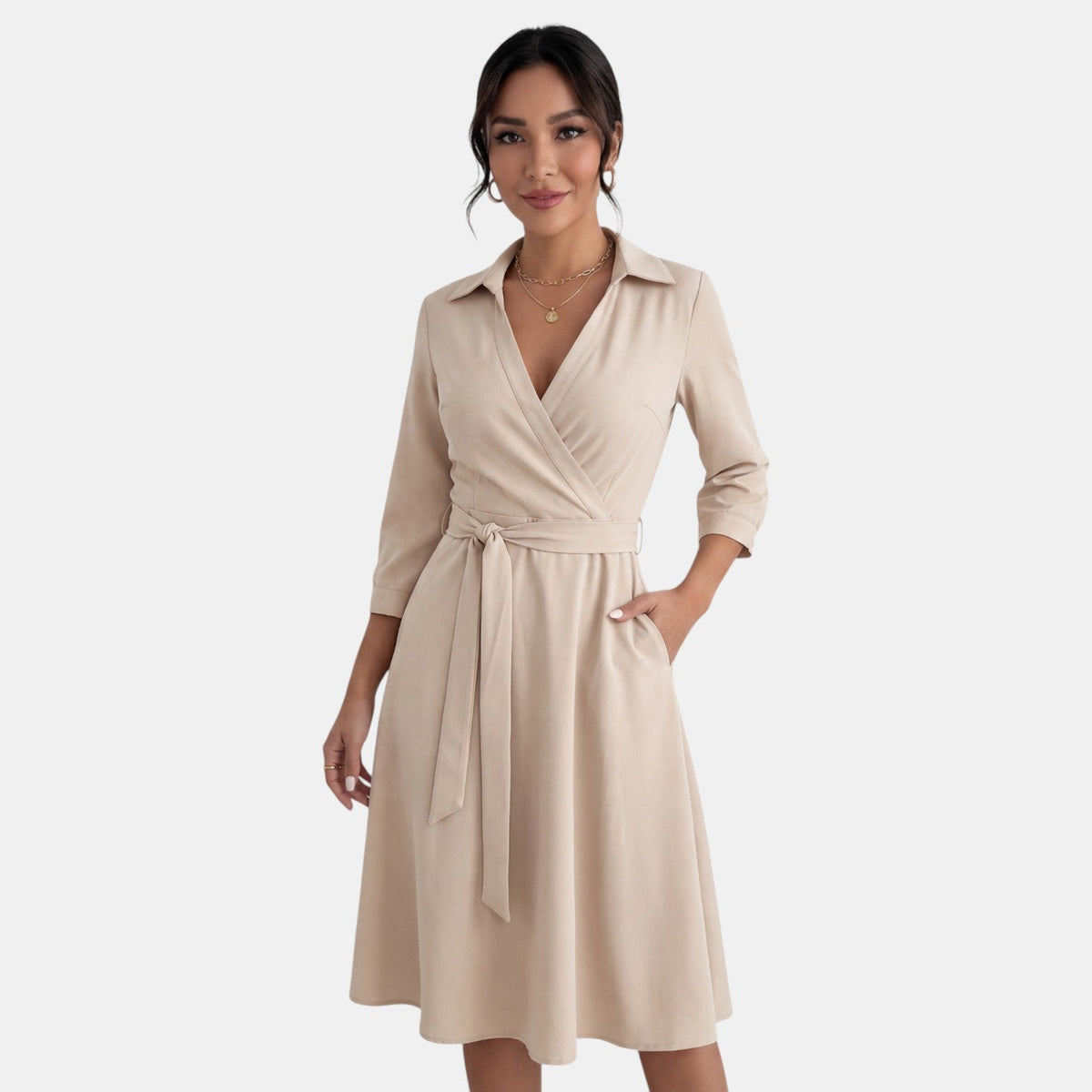 Vestido Midi Mujer Escote V Profundo