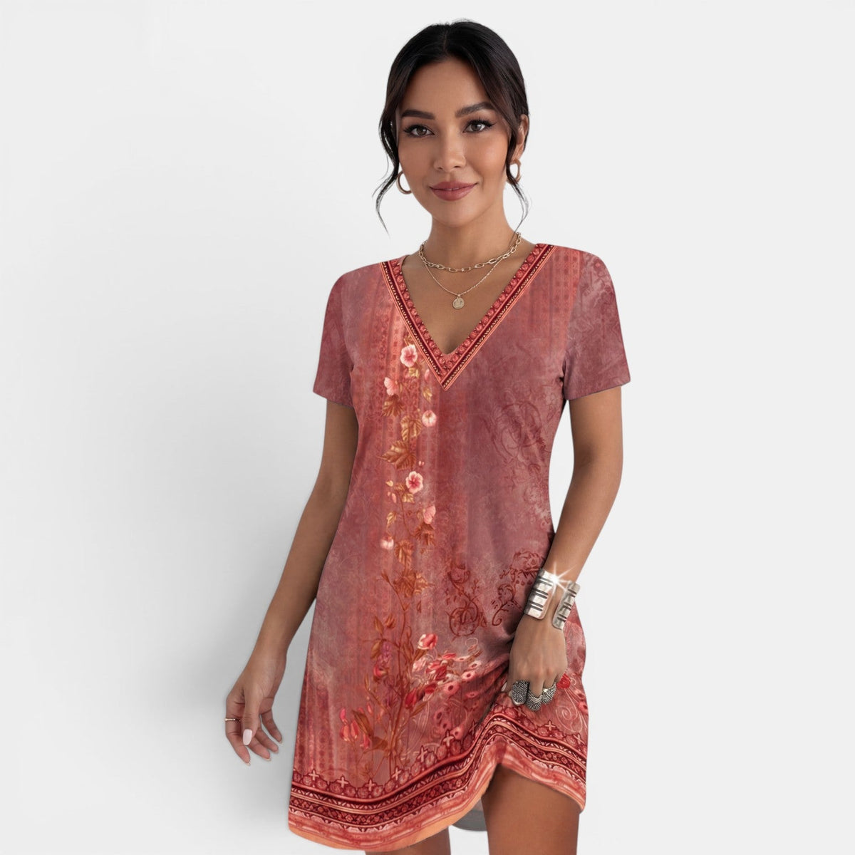 Vestido Midi Mujer Estampado Cuello V