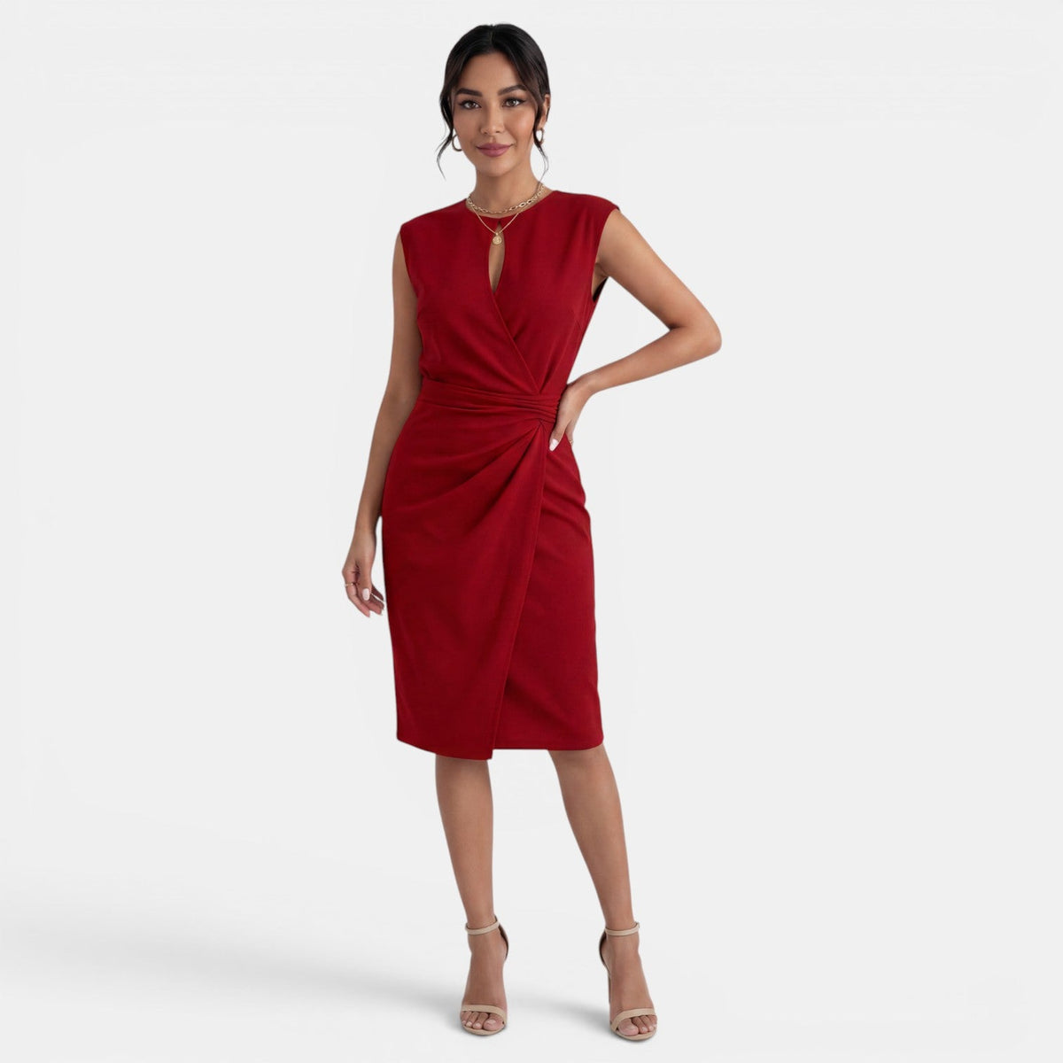 Vestido Midi Mujer Elegante Drapeado