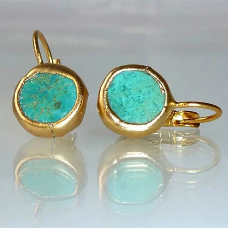 Pendientes Elegantes Oro con Piedra Turquesa