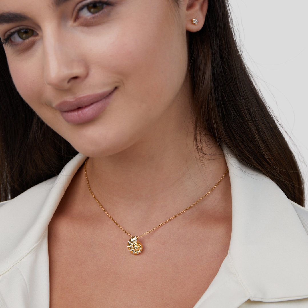 Collar Colgante Concha de Cristal en Oro