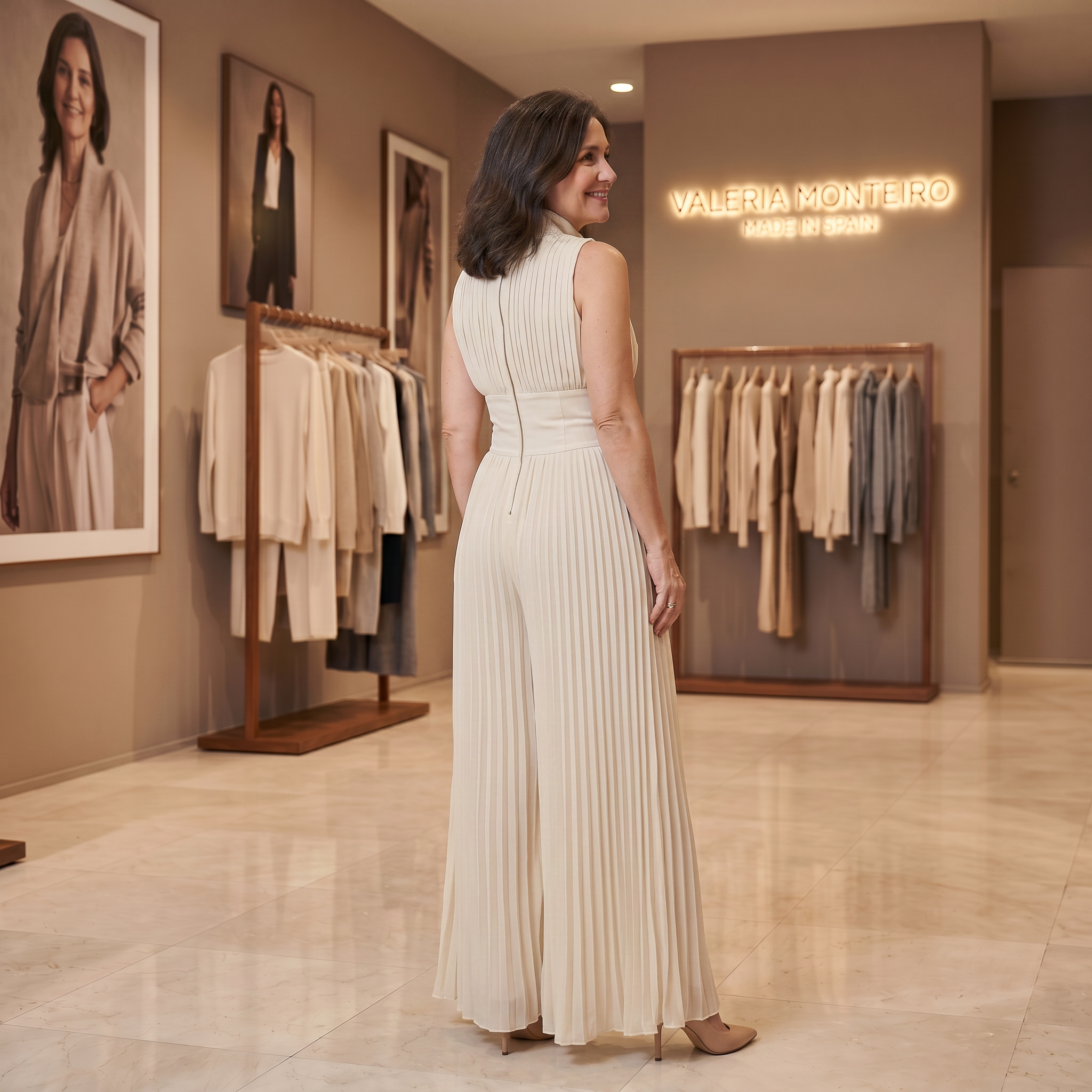 Briner | Mono Largo de Chiffon Blanco Plisado