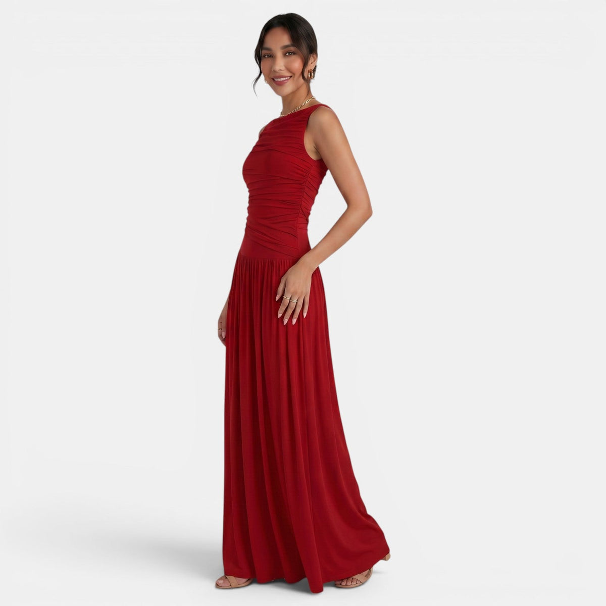 Vestido Ajustado Sin Mangas Plisado Elegante Color Sólido Mujer