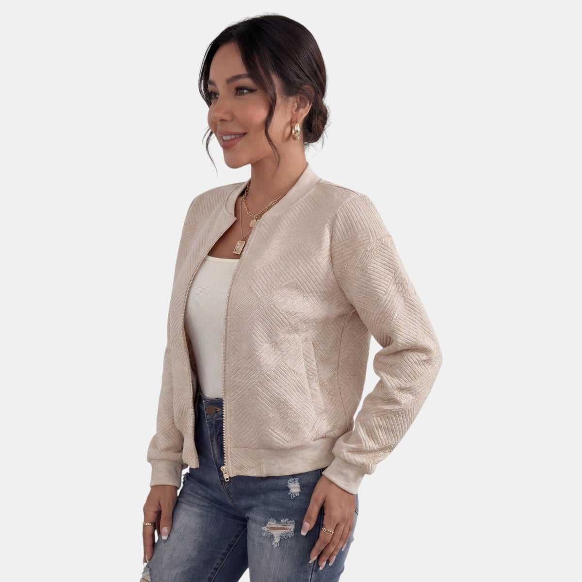 Chaqueta Mujer Entretiempo con Cremallera y Bolsillos