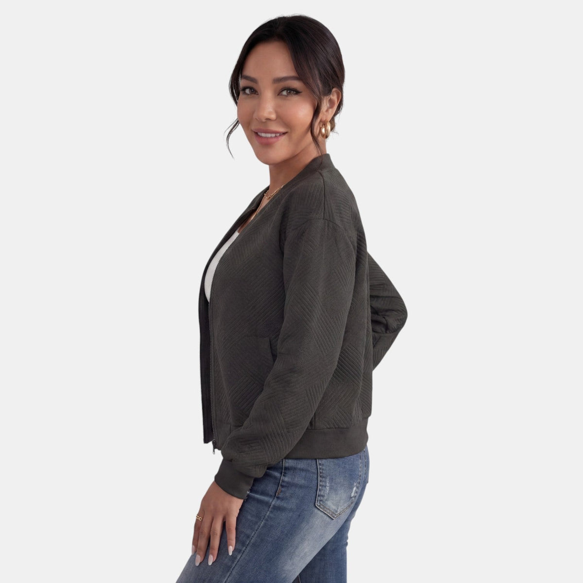 Chaqueta Mujer Entretiempo con Cremallera y Bolsillos