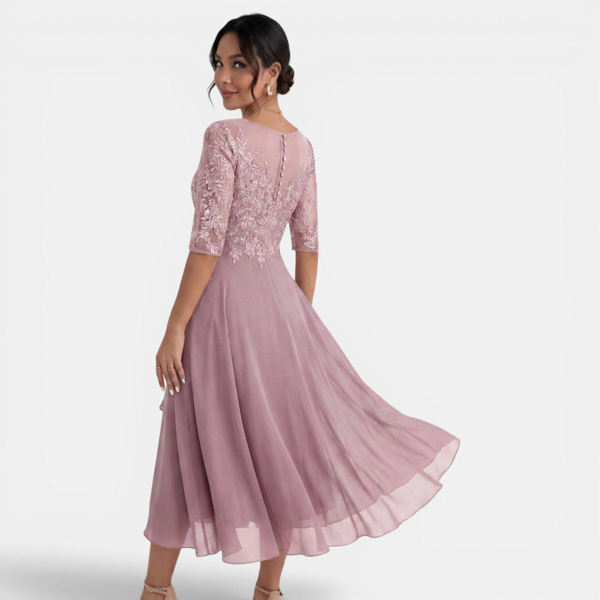 Vestido Fiesta Mujer Chiffon y Encaje