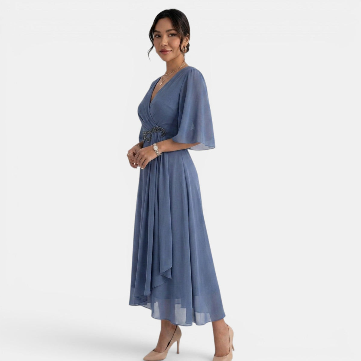 Vestido Midi Fluido Mujer Elegante