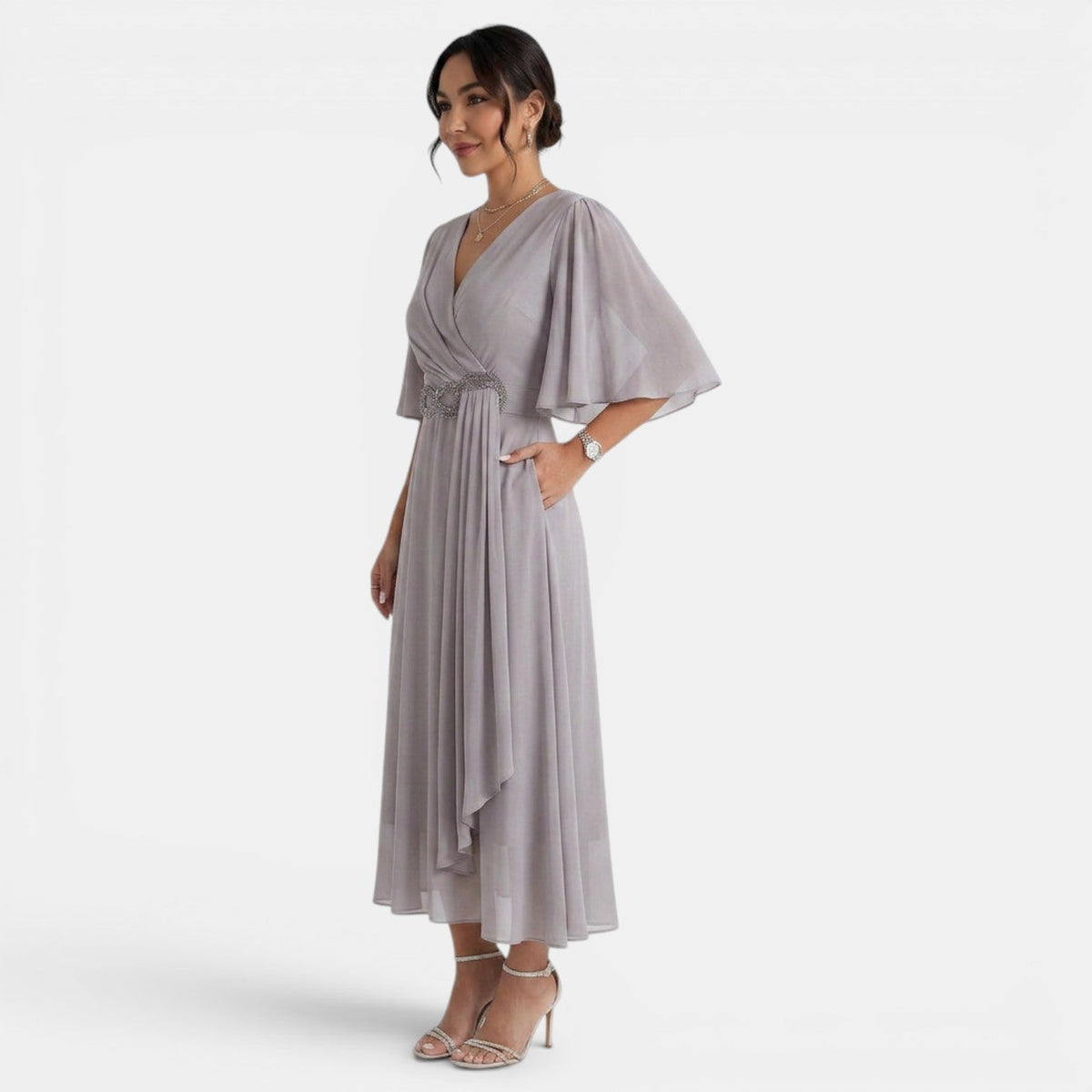 Vestido Midi Fluido Mujer Elegante