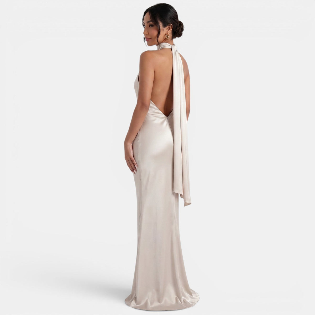 Vestido Largo Satinado Halter Mujer