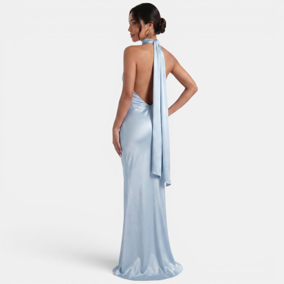 Vestido Largo Satinado Halter Mujer