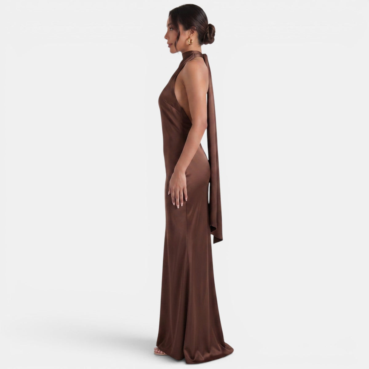 Vestido Largo Satinado Halter Mujer