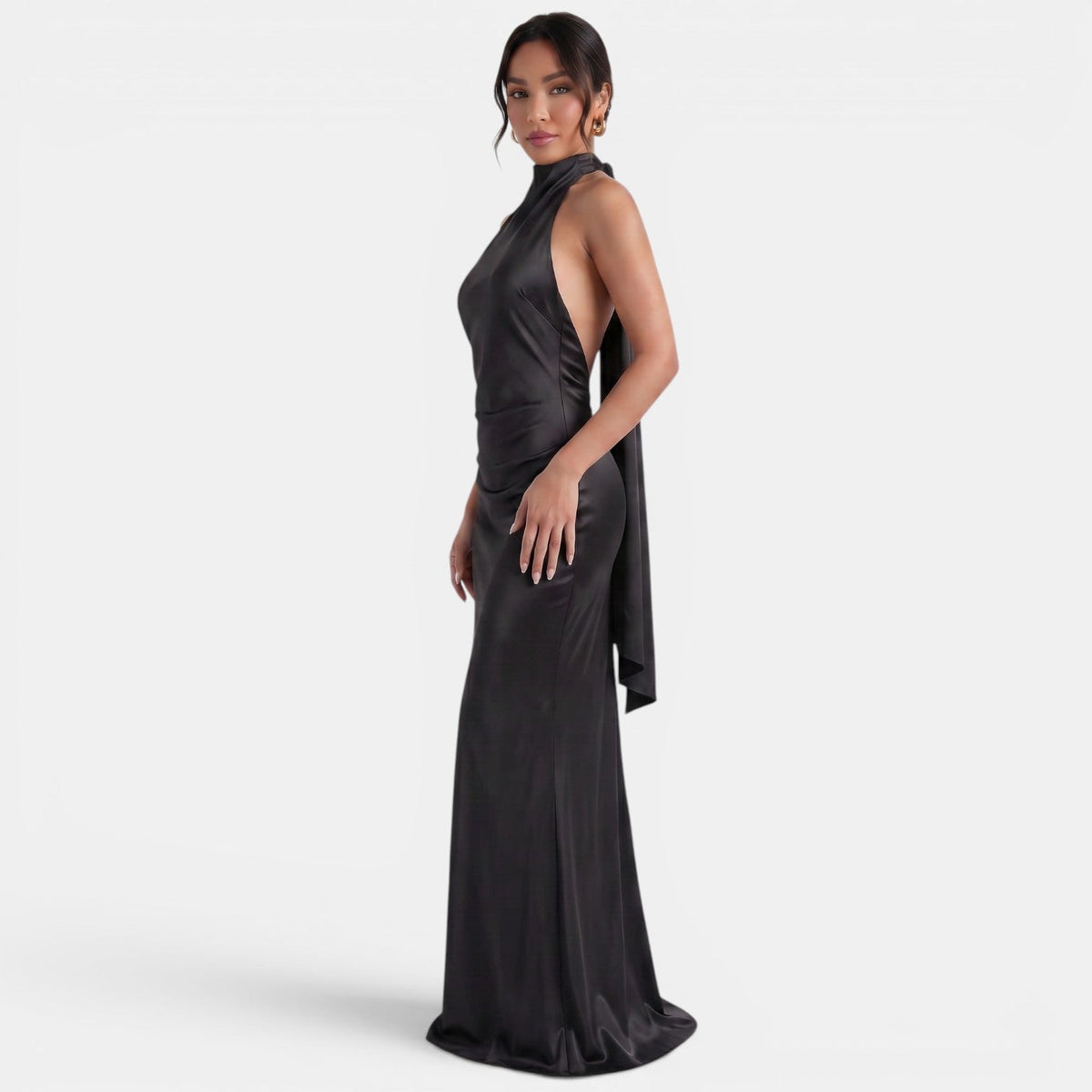 Vestido Largo Satinado Halter Mujer