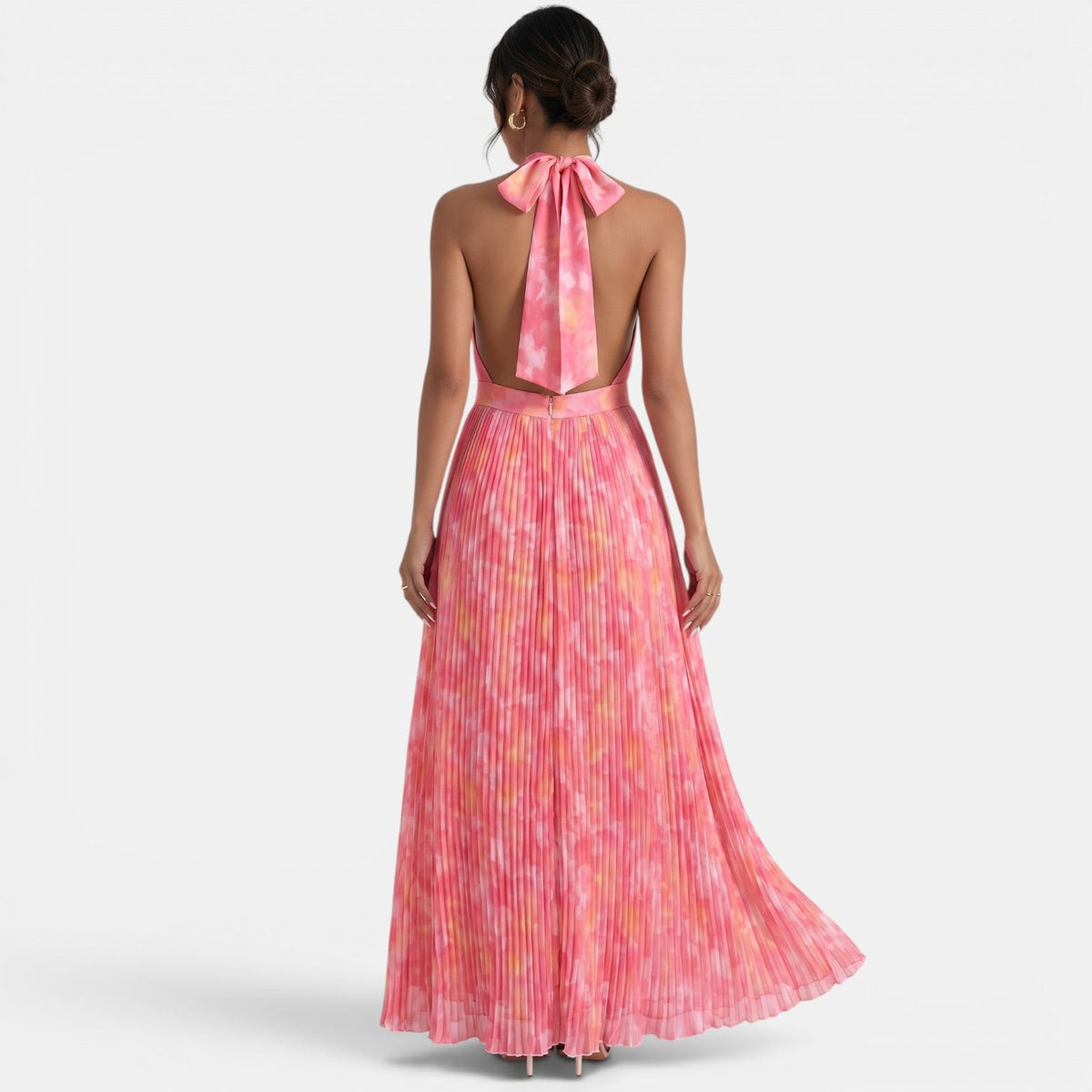 Vestido Largo Halter Rosa Plisado