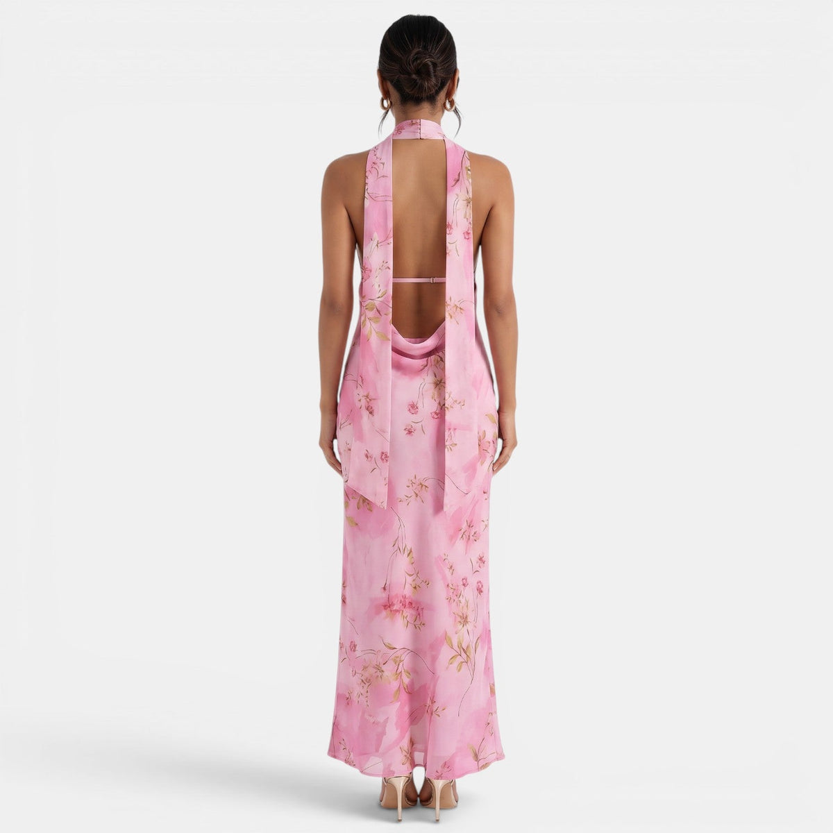 Vestido Halter Floral Espalda Descubierta
