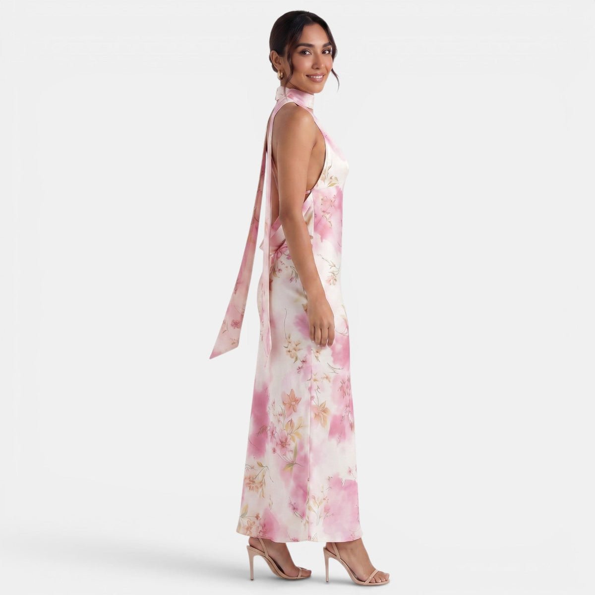 Vestido Halter Floral Espalda Descubierta