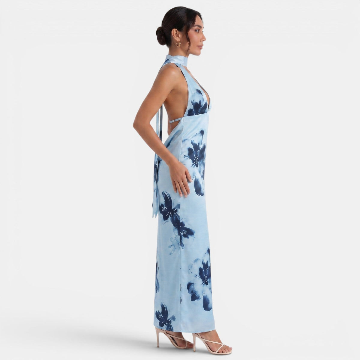 Vestido Halter Floral Espalda Descubierta