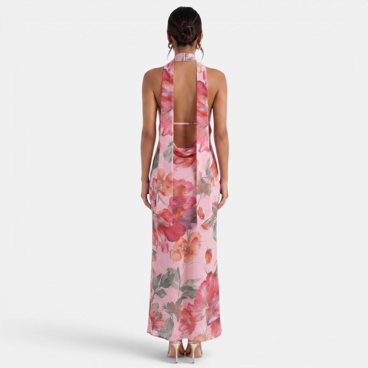 Vestido Halter Floral Espalda Descubierta