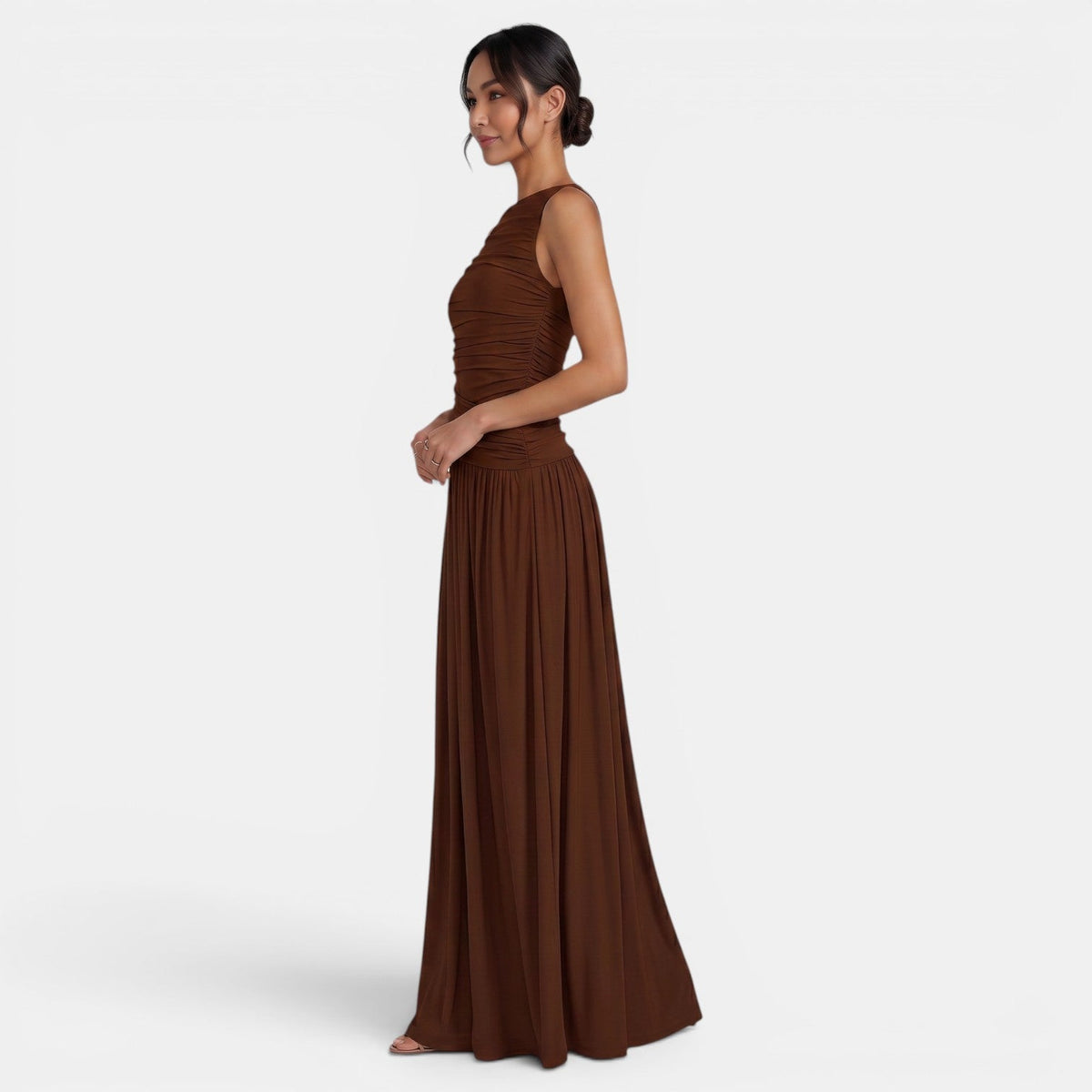 Vestido Ajustado Sin Mangas Plisado Elegante Color Sólido Mujer