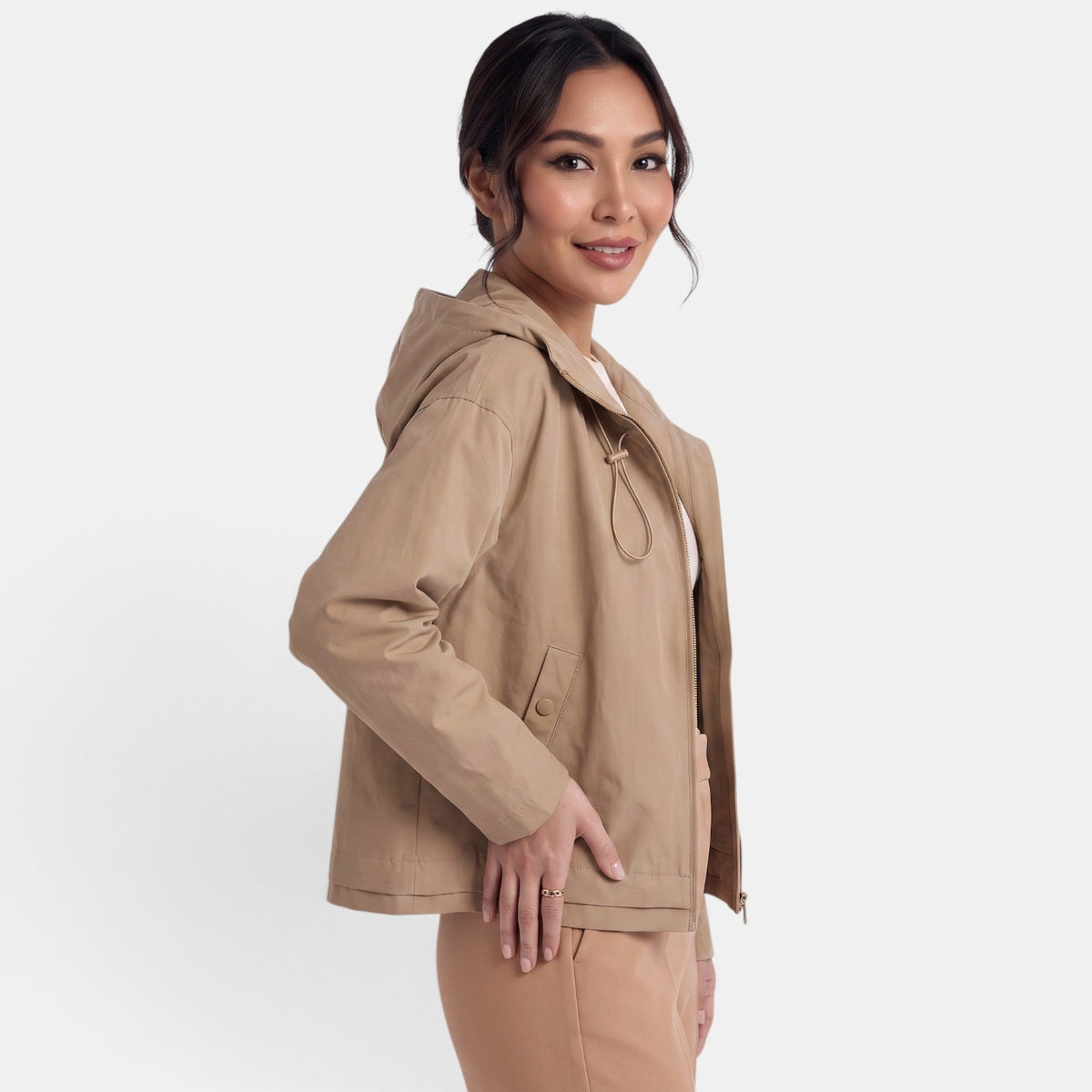 Gabardina Corta Mujer con Capucha Chaqueta Entretiempo