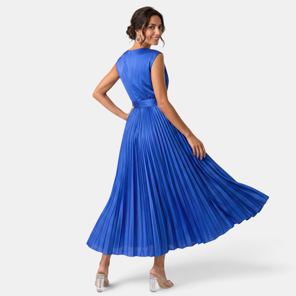 Vestido Satín Escote V Mujer Elegante