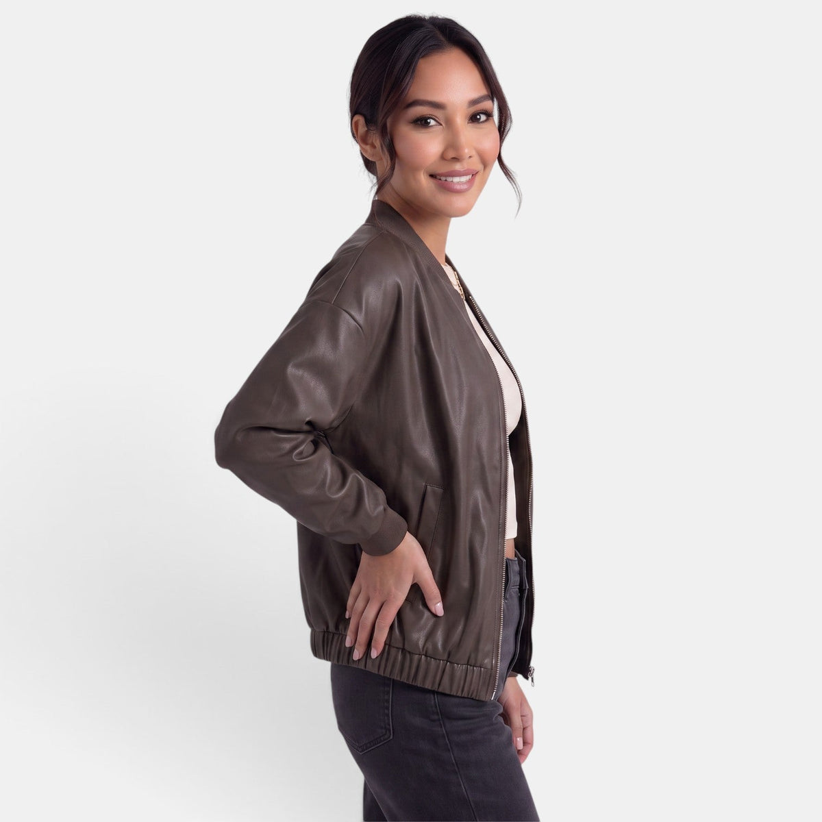 Chaqueta Motera Mujer Efecto Piel