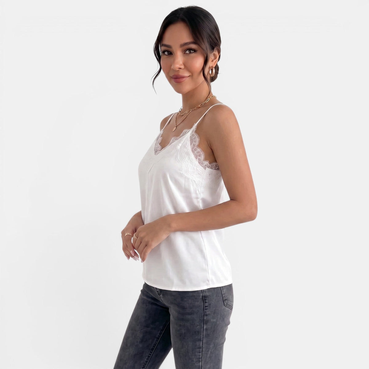 Camiseta Tirantes Mujer Encaje Cuello V