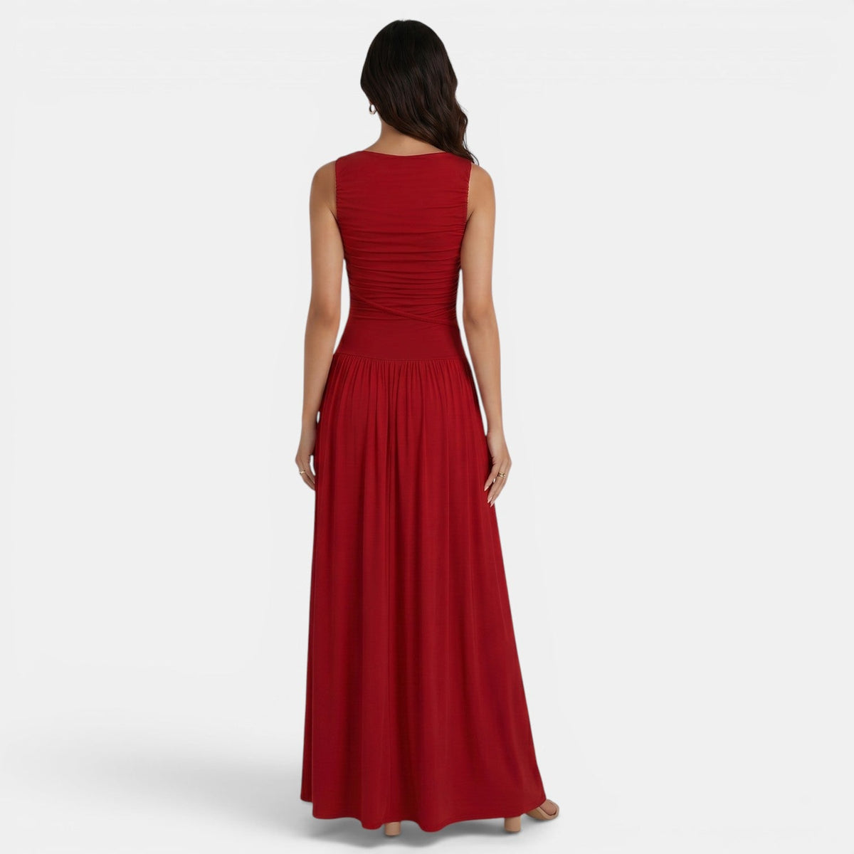 Vestido Ajustado Sin Mangas Plisado Elegante Color Sólido Mujer