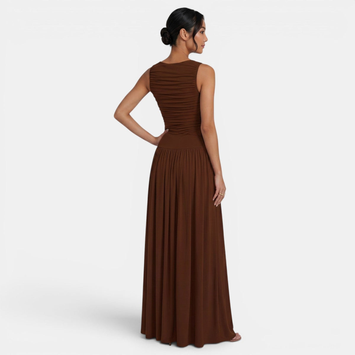 Vestido Ajustado Sin Mangas Plisado Elegante Color Sólido Mujer