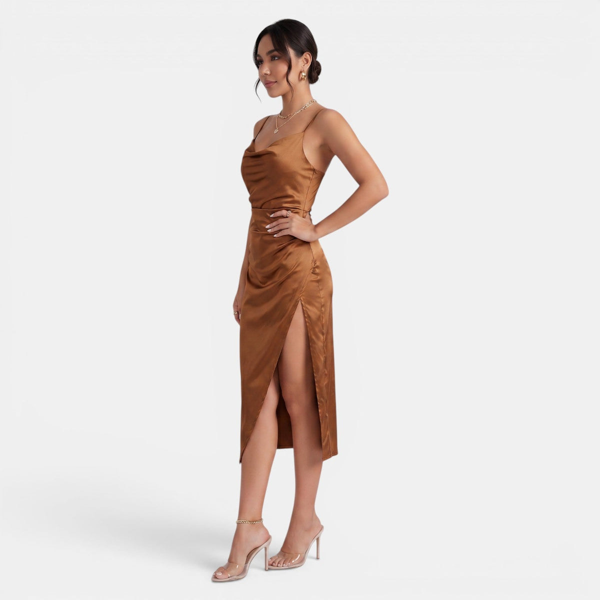 Vestido Midi de Satén Mujer