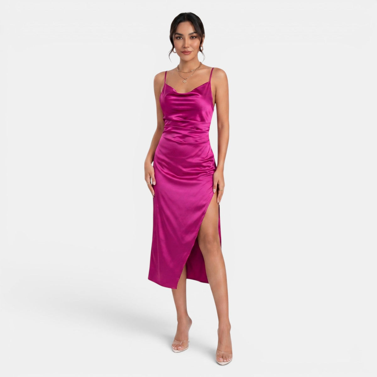 Vestido Midi de Satén Mujer