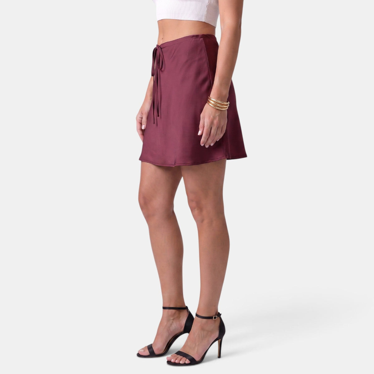 Falda Mini Satinada Mujer con Cordón