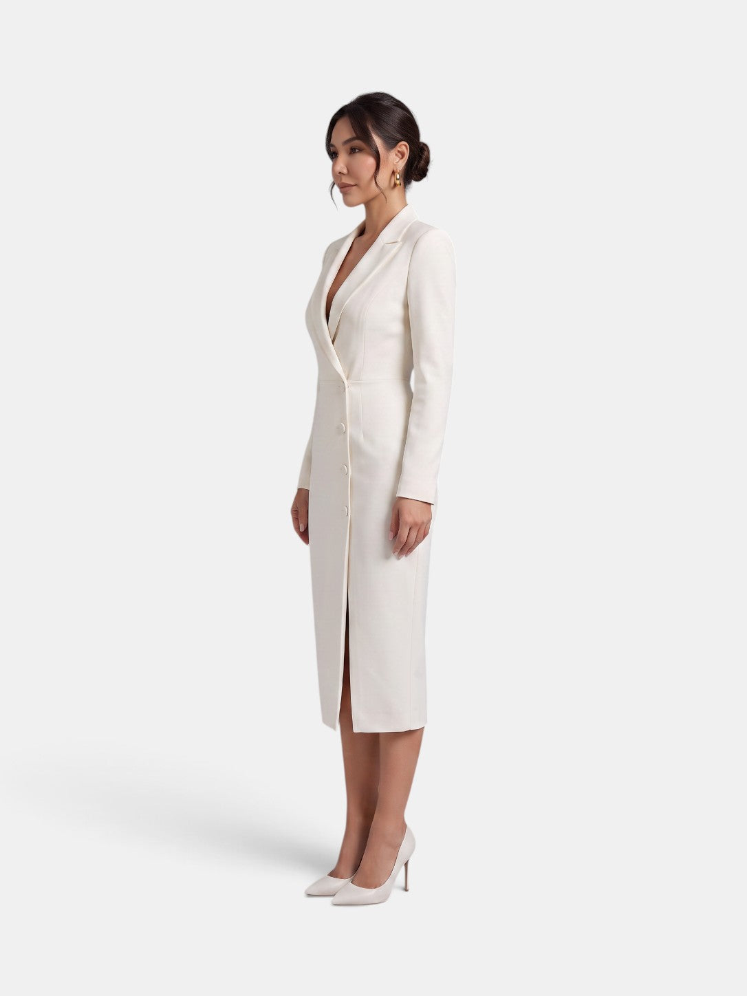 Vestido Blazer Midi Blanco Mujer Premium