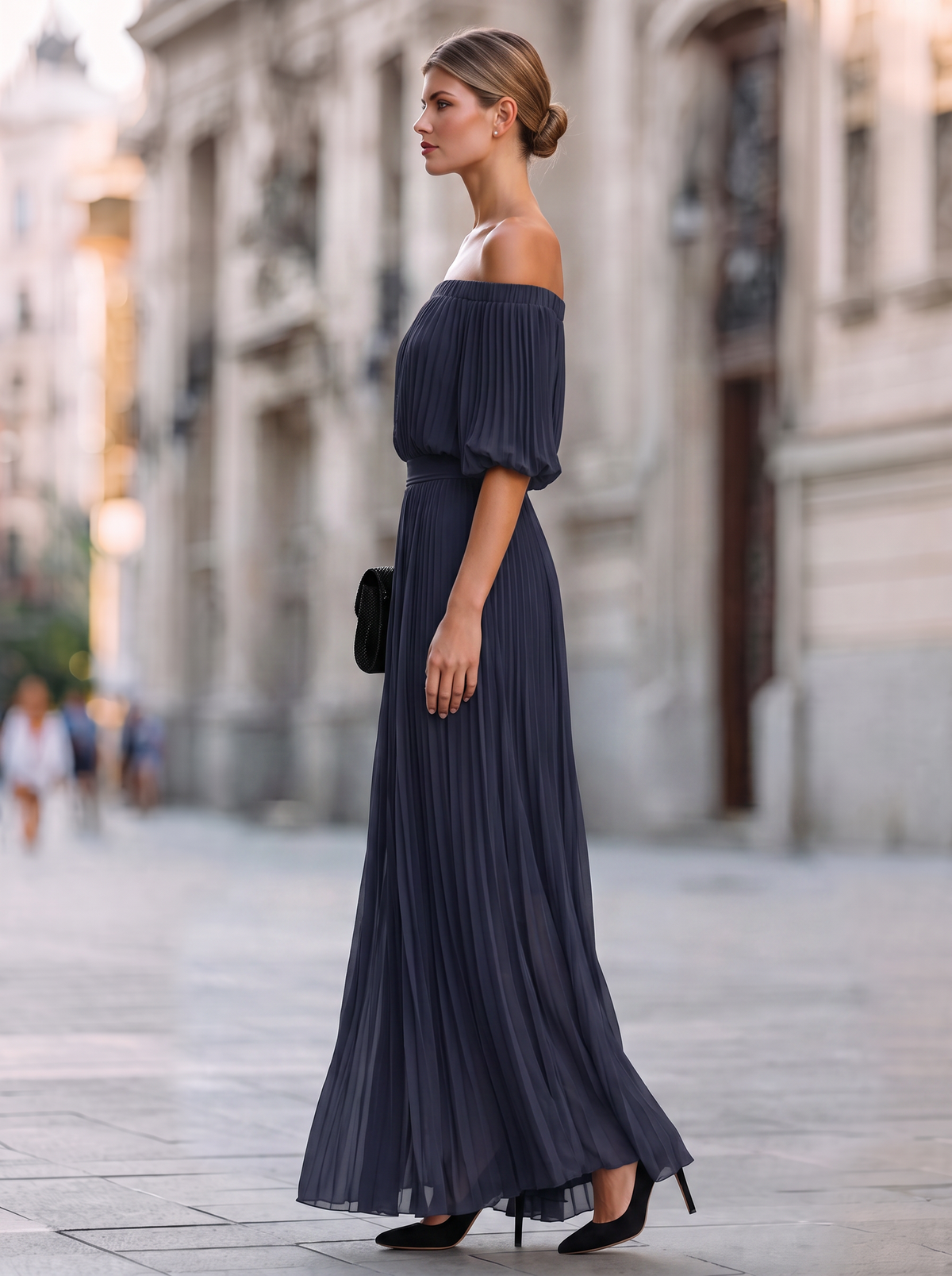 Vestido Invitada de Boda Hombro Largo Descubierto