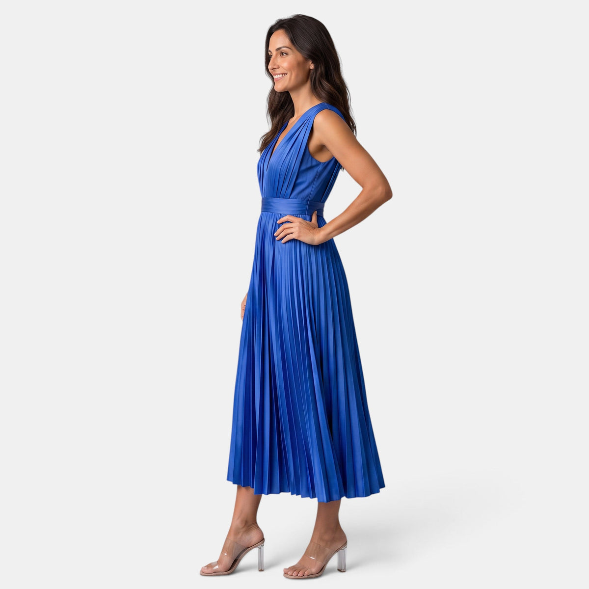 Vestido Satín Escote V Mujer Elegante