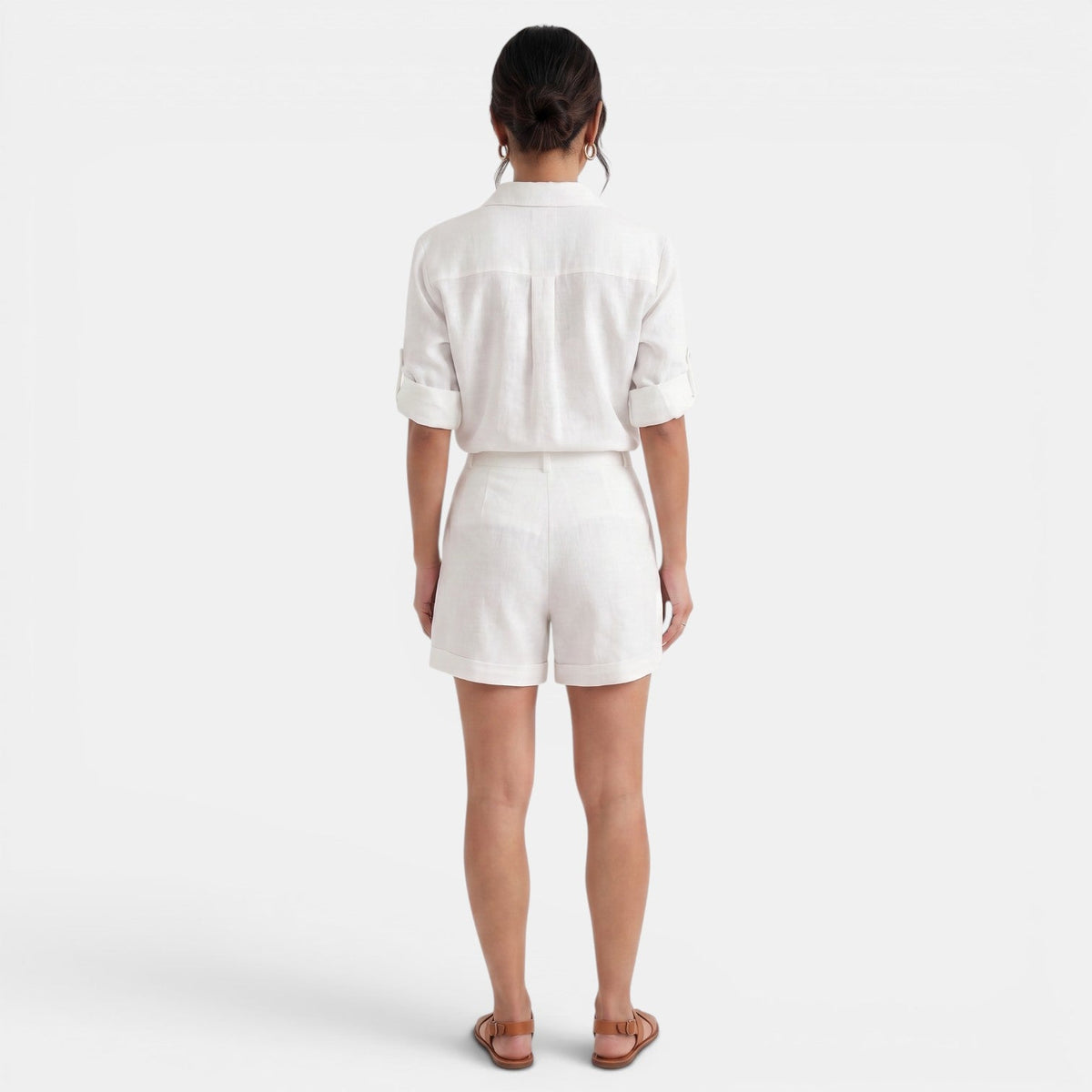 Conjunto Mujer Camisa Lino Algodón Manga Media