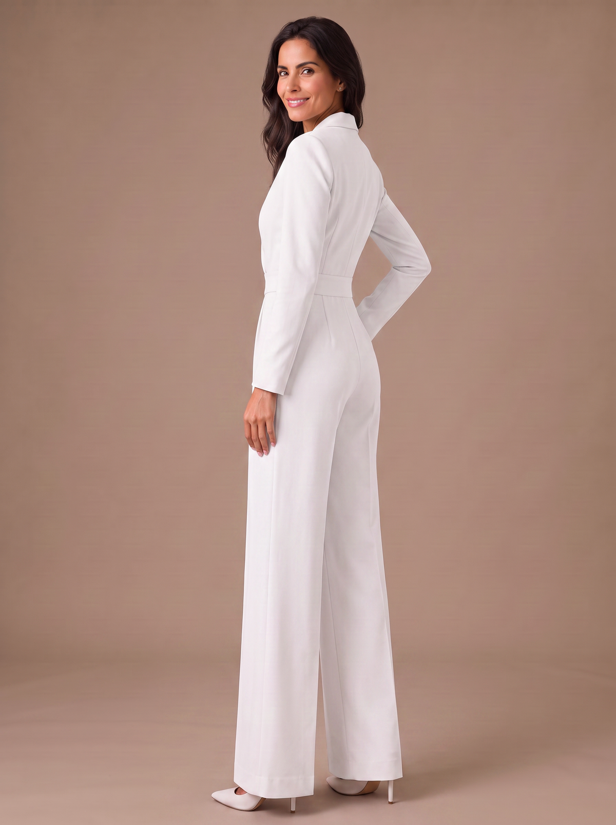 Mono Elegante de Mujer con Escote en V, Manga Larga y Pernera Ancha