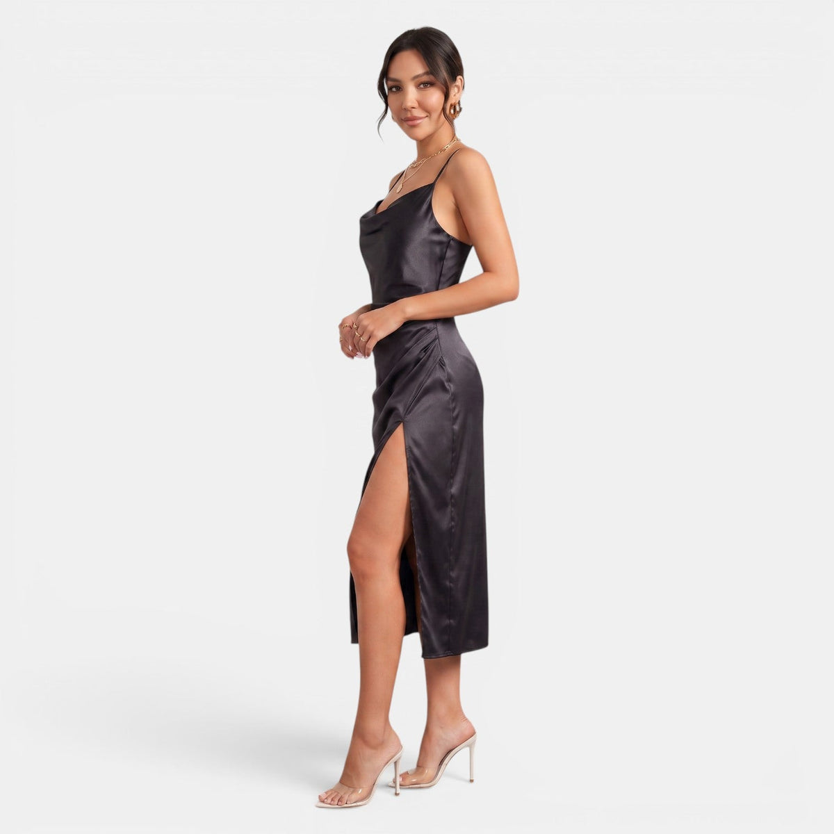 Vestido Midi de Satén Mujer