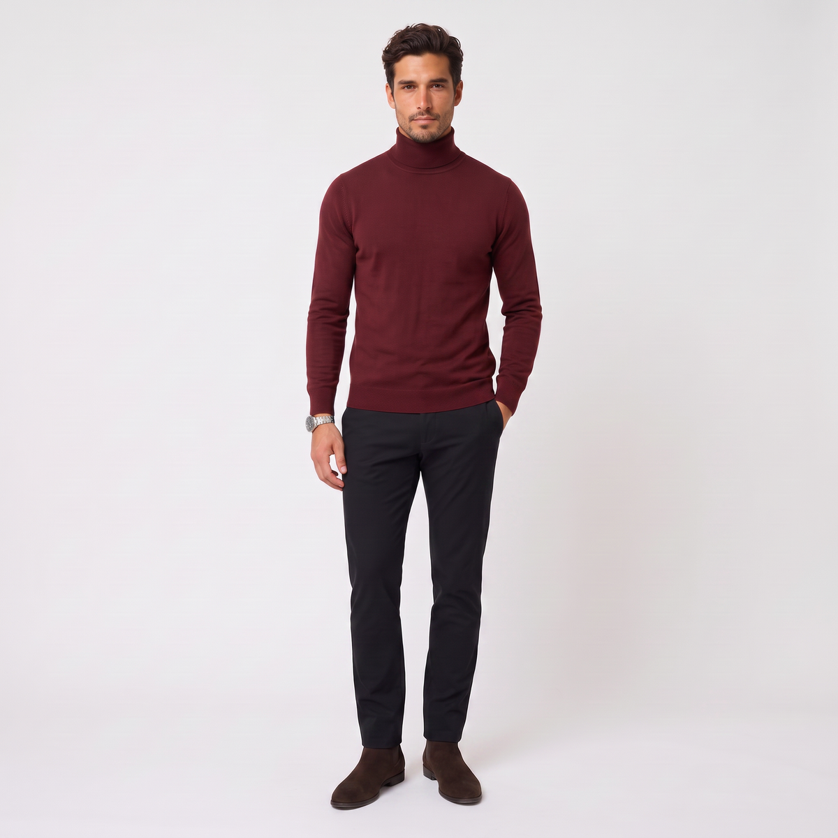 Suéter de Cuello Alto para Hombre de Algodón Premium