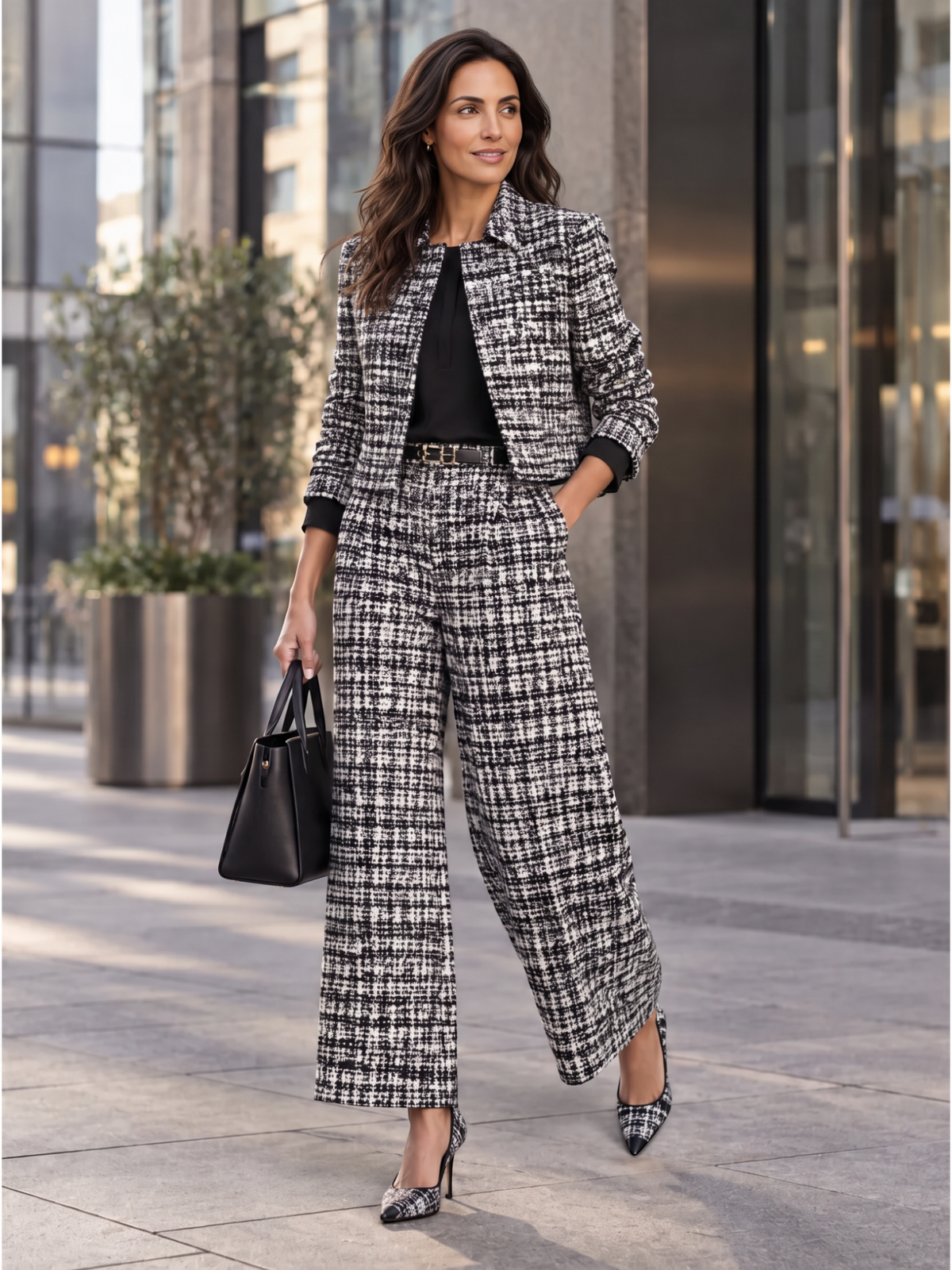 Conjunto Mujer Cuadros Pantalón Ancho