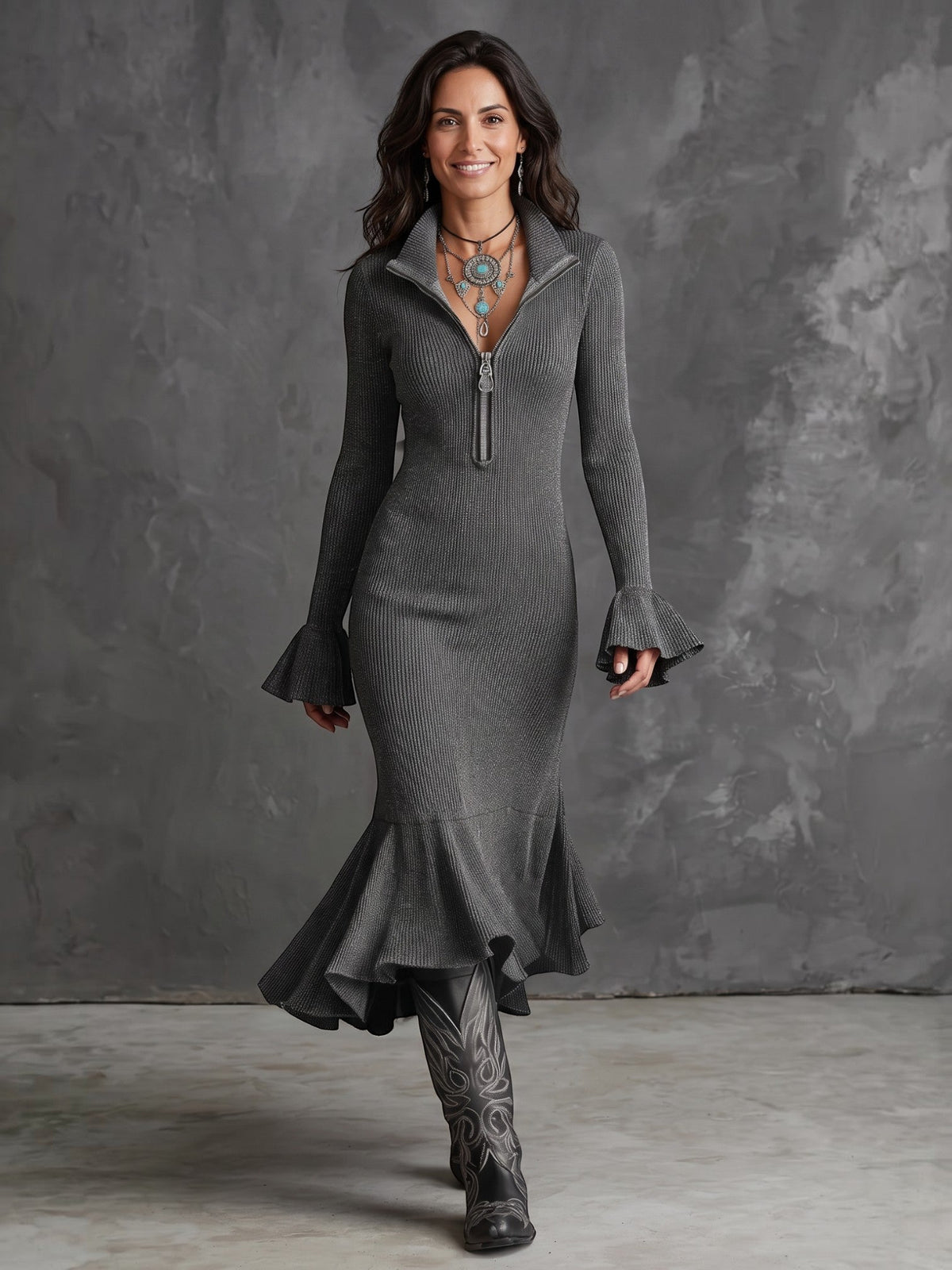 Vestido Midi Mujer Punto Canalé