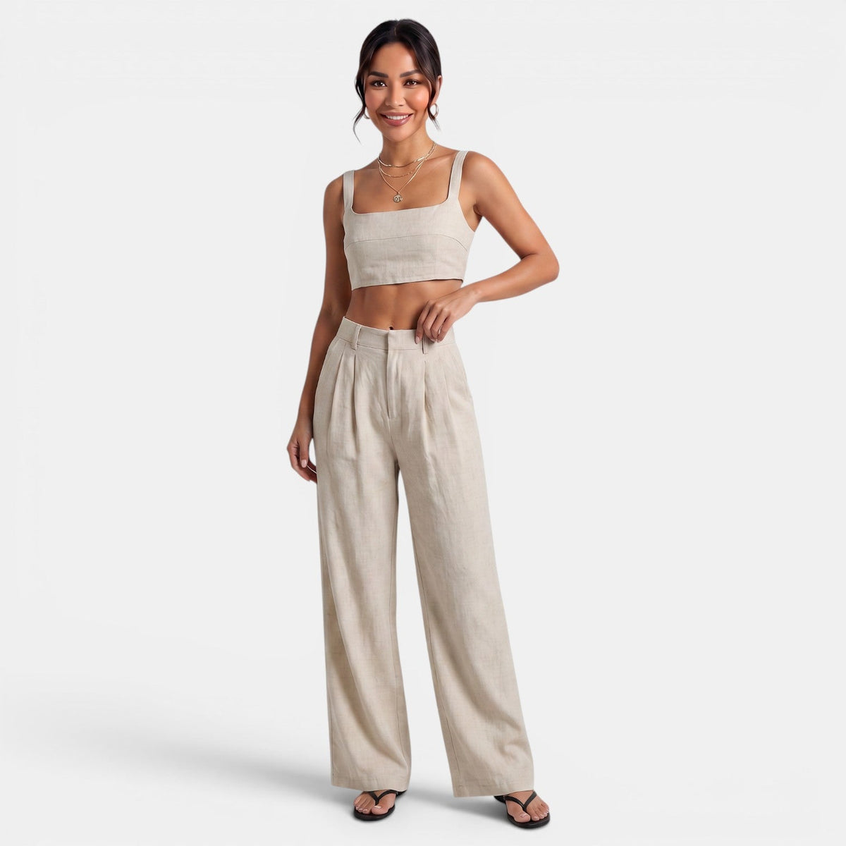 Conjunto Mujer Caqui Lino
