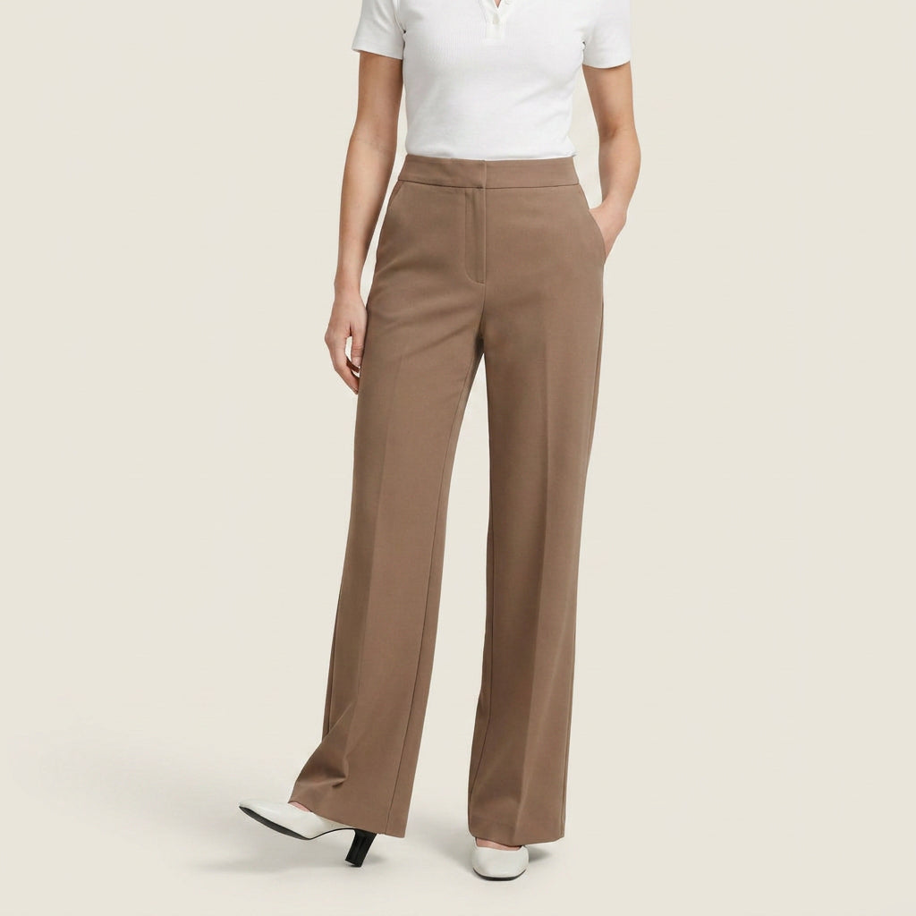 Pantalón Recto de Talle Alto con Pinza Central para Mujer