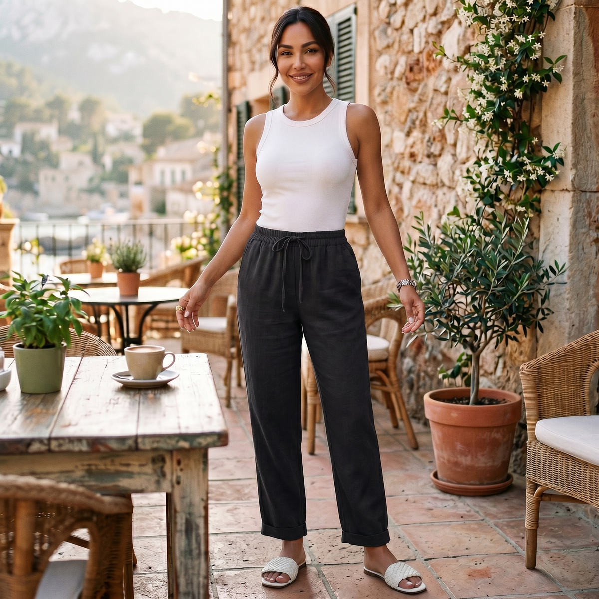Pantalón Lino Mujer Cintura Alta